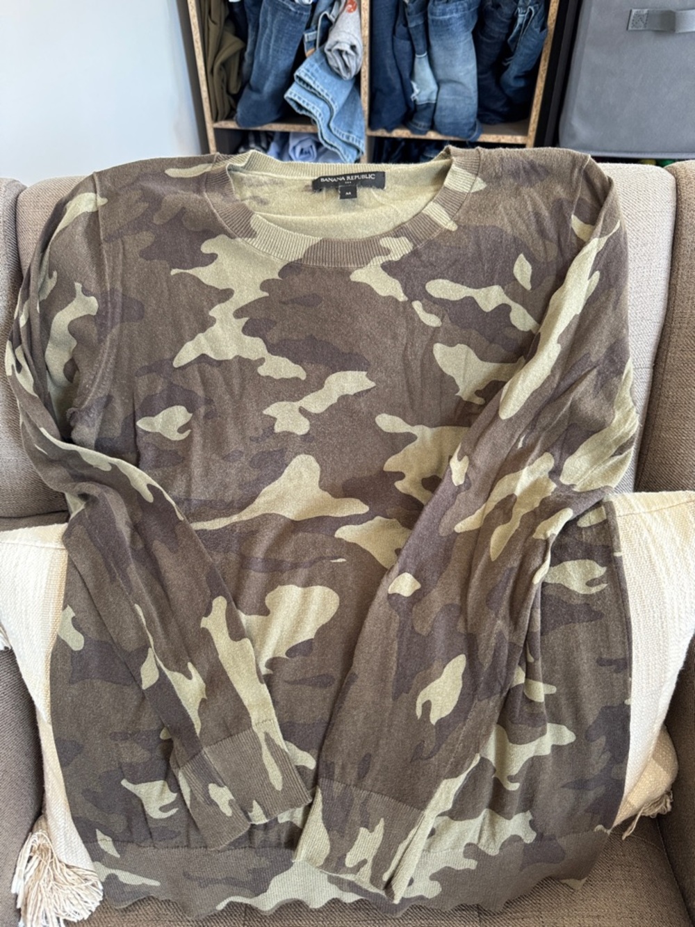 Banana Republic Camouflage Crewneck Sweater - Olive & Brown